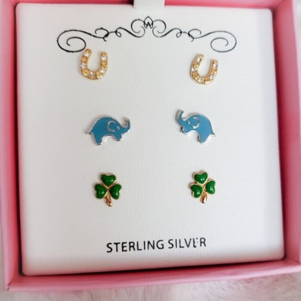 Sterling Silver NIB Good Luck Earring Set